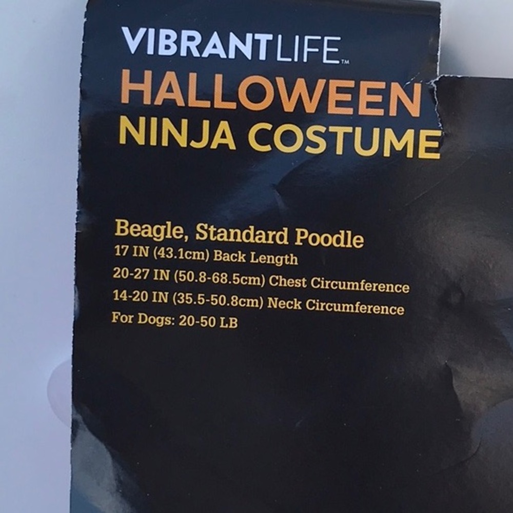 NWT Vibrant Life Halloween Ninja Costume Beagle Standard Poodle For Dogs 20-50